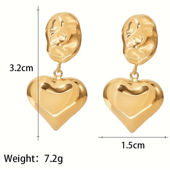 ◾️18k Gold Plated Heart Drop Earrings - Picture 9 of 14